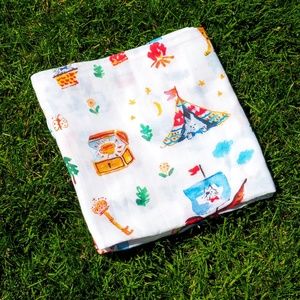 Organic Muslin Swaddle Blanket - Blue (unisex)